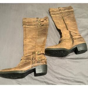BORN Tall Brown Leather Boots Western Riding Biker Women's Sz 8.5